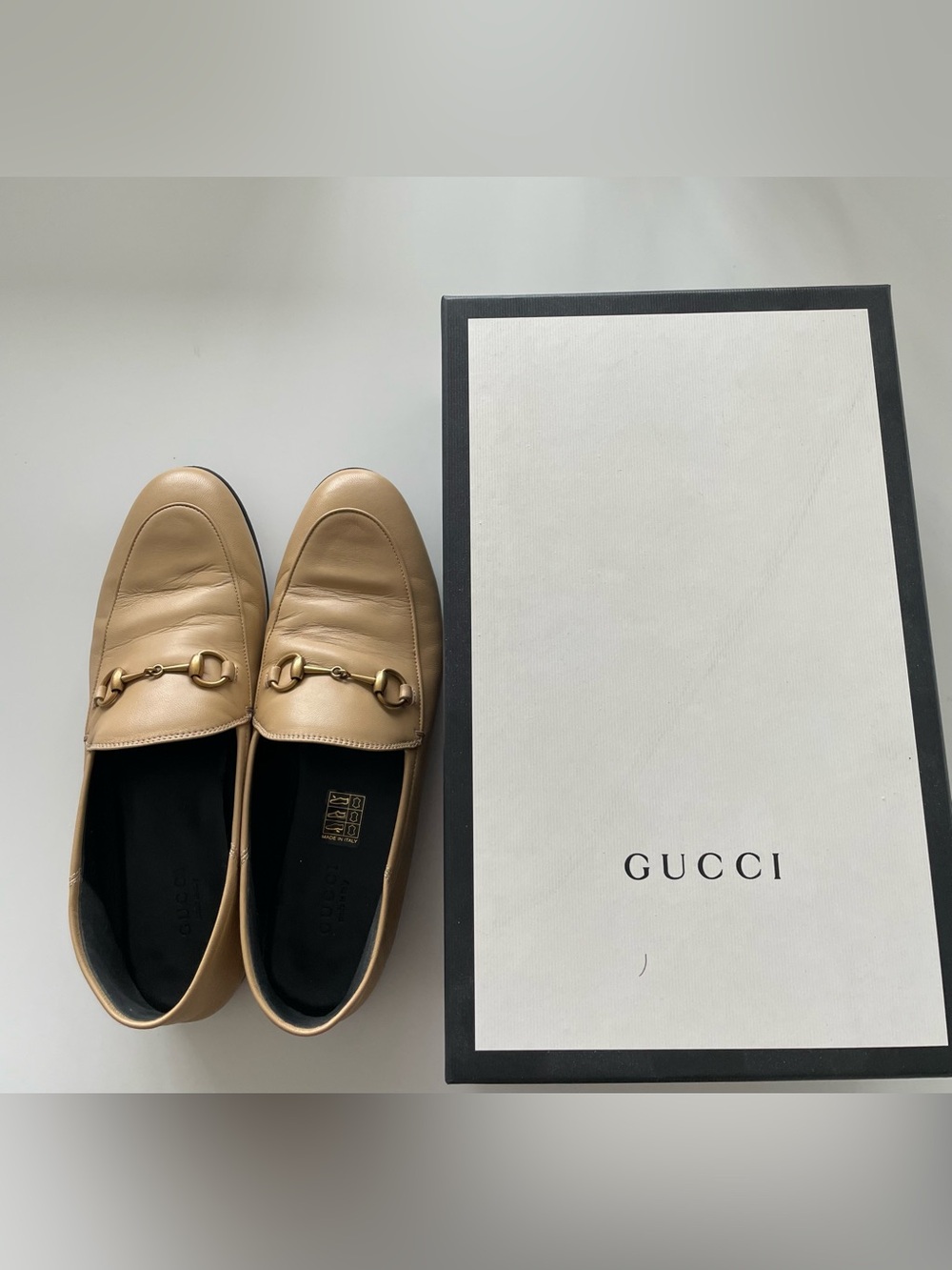 Gucci Brixton Horsebit Leather Loafers Wheat Beige 38.5